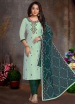 Chanderi Silk Pista Festival Wear Embroidery Work Readymade Straight Suit